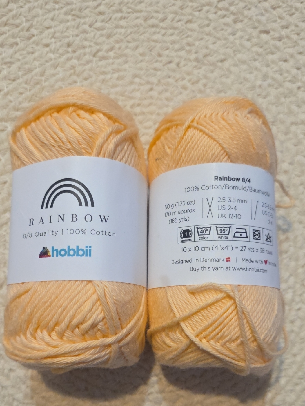 Hobbii Rainbow 100% Cotton Yarn in Soft Peach